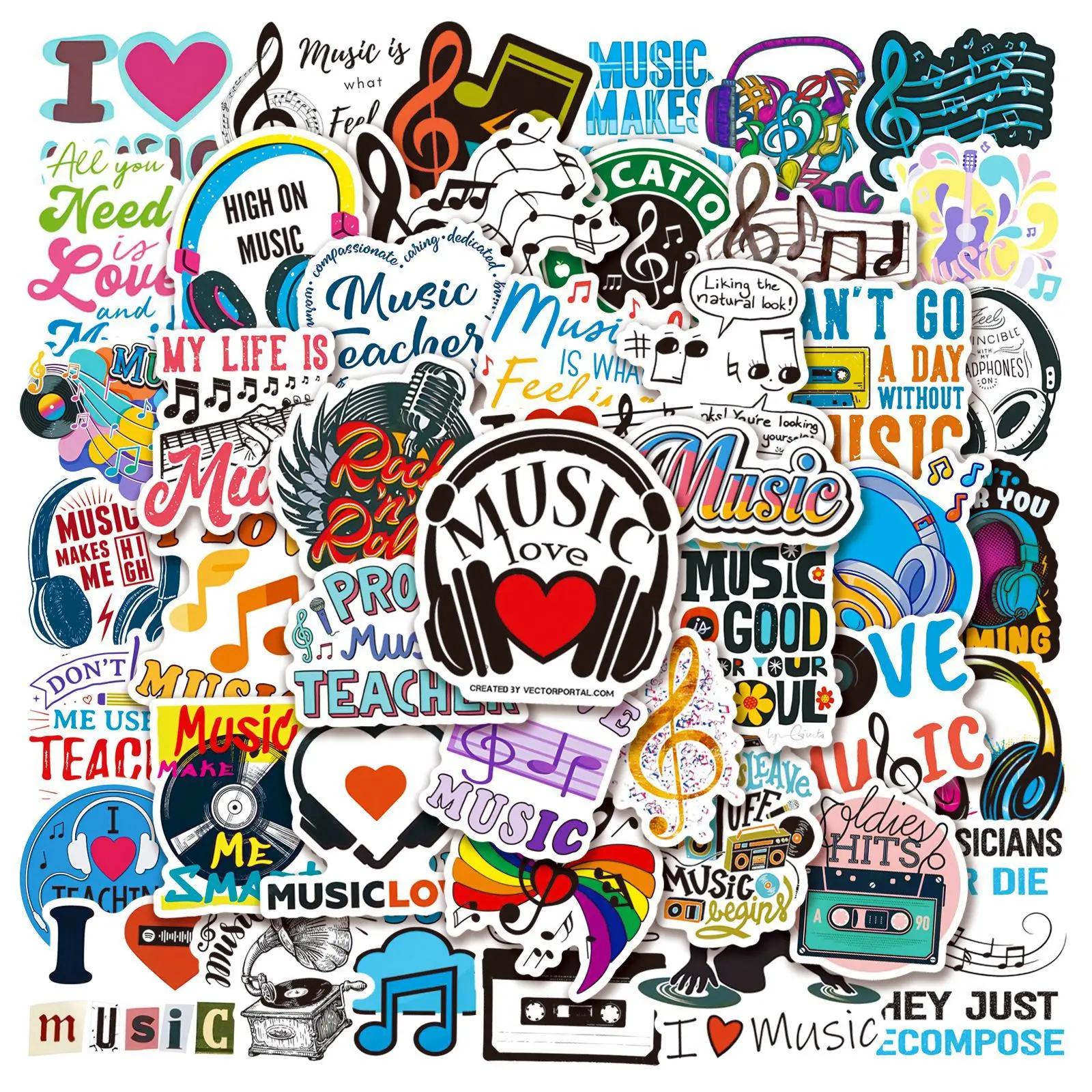 50/100 Pcs Colorful HD Music Theme Stickers for Skate Laptop Cup Helmet Guitar Piano Stationery Box Strong Adhesive Decals