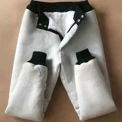 Pantalones de cuero de cintura alta para hombres y mujeres, ropa interior de piel de oveja auténtica, pantalones de algodón de lana pura, pantalones de piel, nueva ropa de invierno