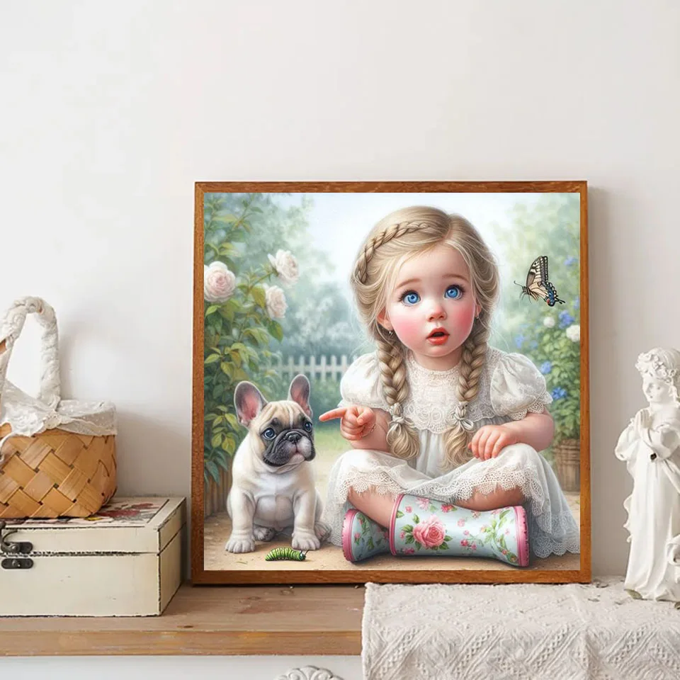 Diamond Mosaic Girl Painting Full Square Round Portrait Dog Bird Cat Cross Stitch Embroidery Picture Wall Decor Living Room