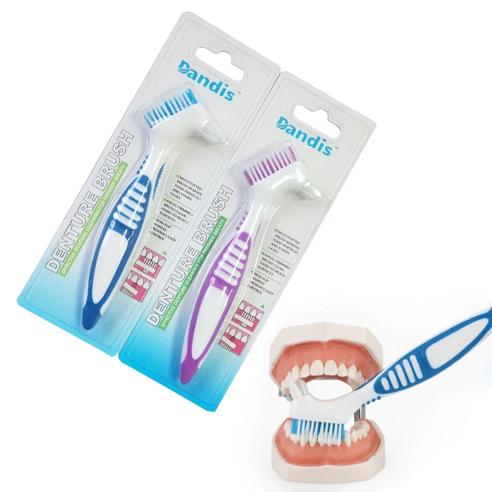 Portable Denture Brush Double-Sided False Teeth Cleaning Brush Multi-Layered Soft Bristle Dental Brace Toothbrush Oral Care Tool