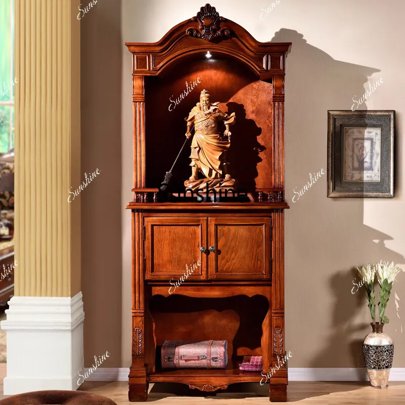 American solid wood Buddhist niche European vertical Buddhist cabinet household door God of Wealth cabinet