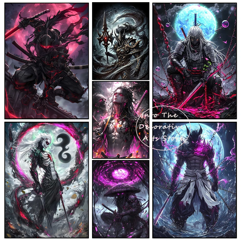 Dark Art Demon Samurai Chain Abdominal Muscle Samurai Sword Abstract Poster Canvas Paintings Wall Art Pictures Home Decor