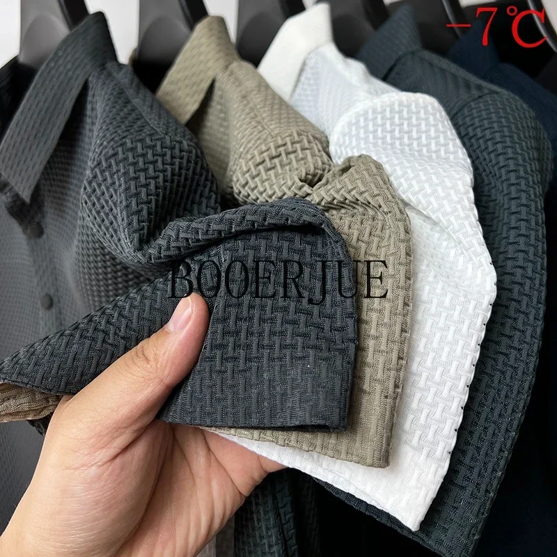 Atmungsaktives Business-Mode-T-Shirt für Herren, Markenkleidung, Sommer 2026 Neu, Herren-Lop-up-Hohlkragen-Kurzarm-Polo-T-Shirt aus Eisseide
