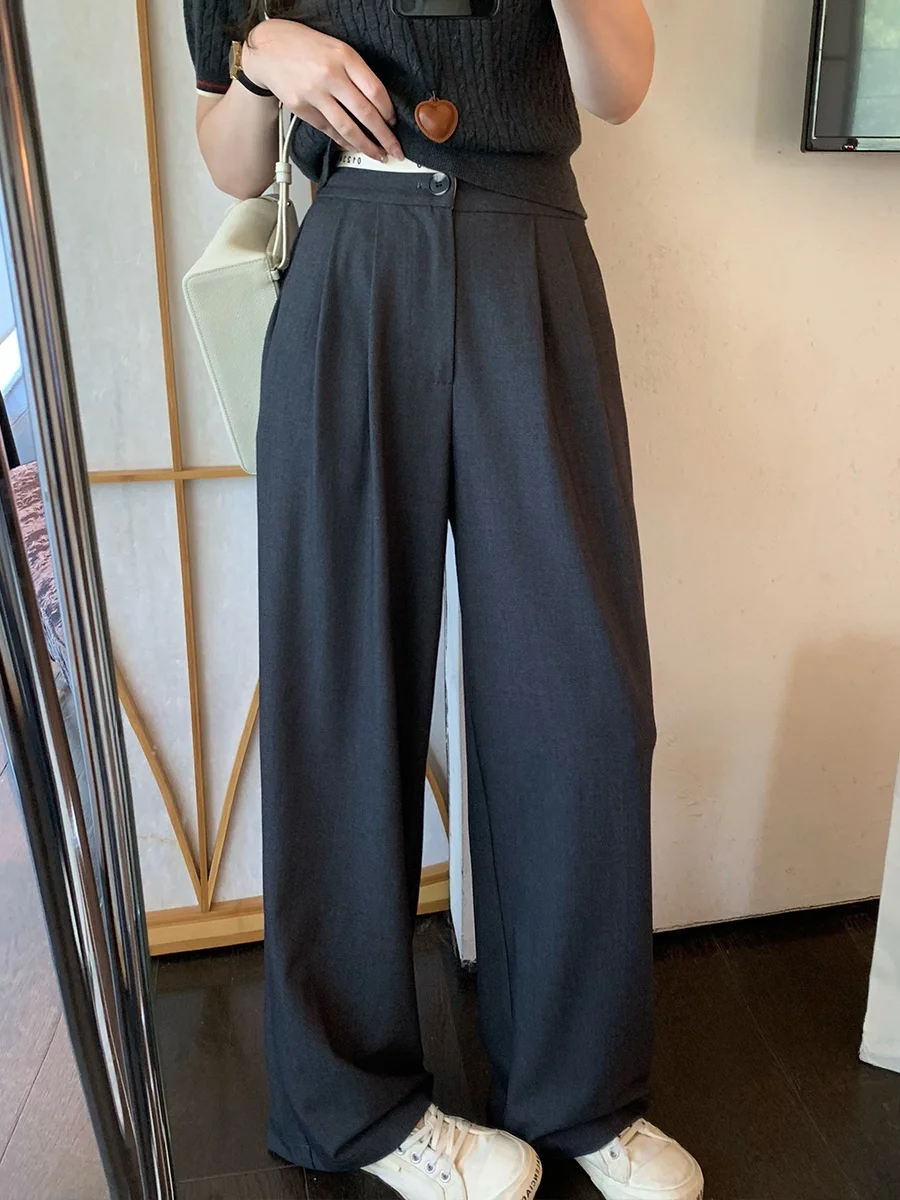 

MUKOK ey Draped Thin Suit Pants Women's Spring 2026 Loose Straight Casual Trousers High Waist Long Straight Leg Sle