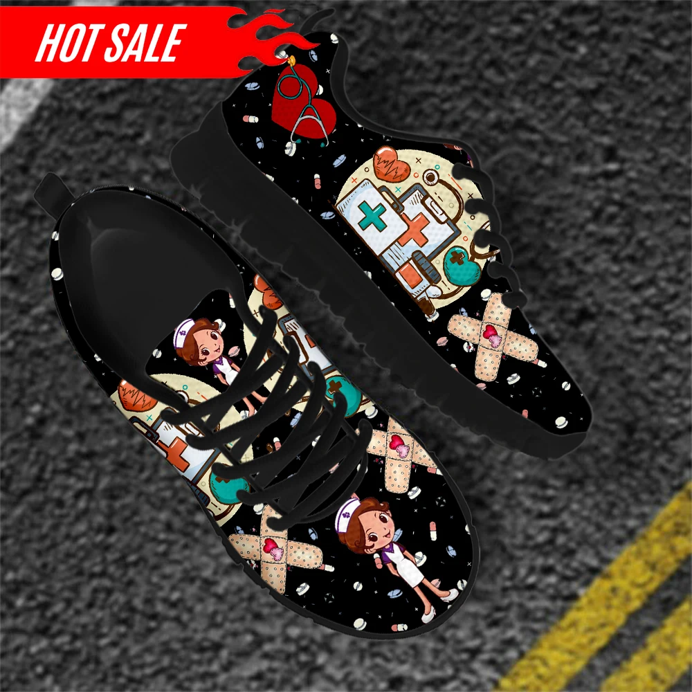 Women's Nurse Sneakers Medical Print Flat Shoes for Female Nurse Girls Cartoon Pattern Footwear Zapatos Enfermera