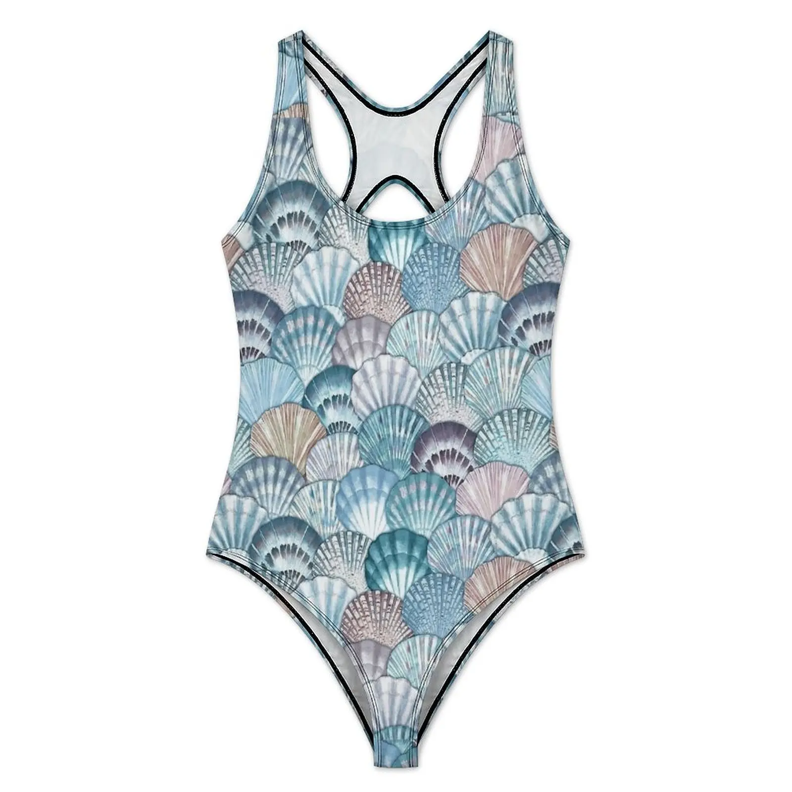 Nautical Sea Shells Swimsuit  One Piece Swimwear Push Up Stylish Bathing Suit Sexy Holiday Pool Printed Beach Wear