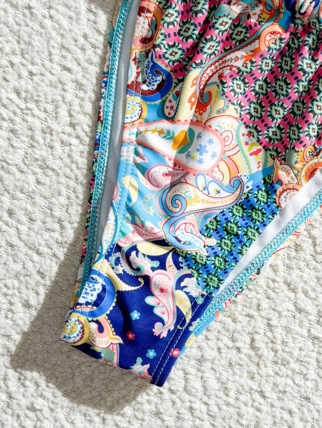 

Paisley Print Light Blue Thick Strap Bikini Set With Sarong Skirt 3 Pieces Beach Vacation Swimwear