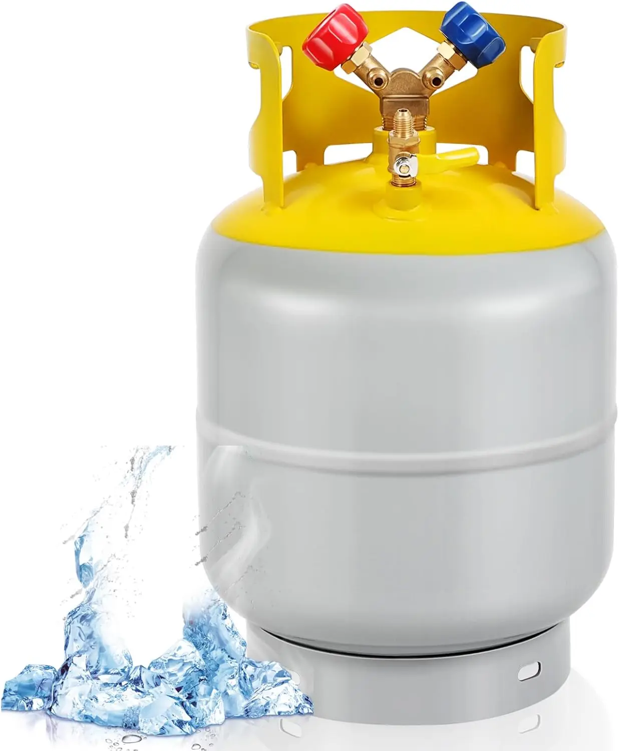 خزان استرداد المبردات القابل لإعادة الاستخدام بقدرة 50 رطل - أسطوانة فريون تيار متردد 1/4 SAE Y-Valve لـ R12، R22، R134A، R410A | خزان استعادة السائل/البخار