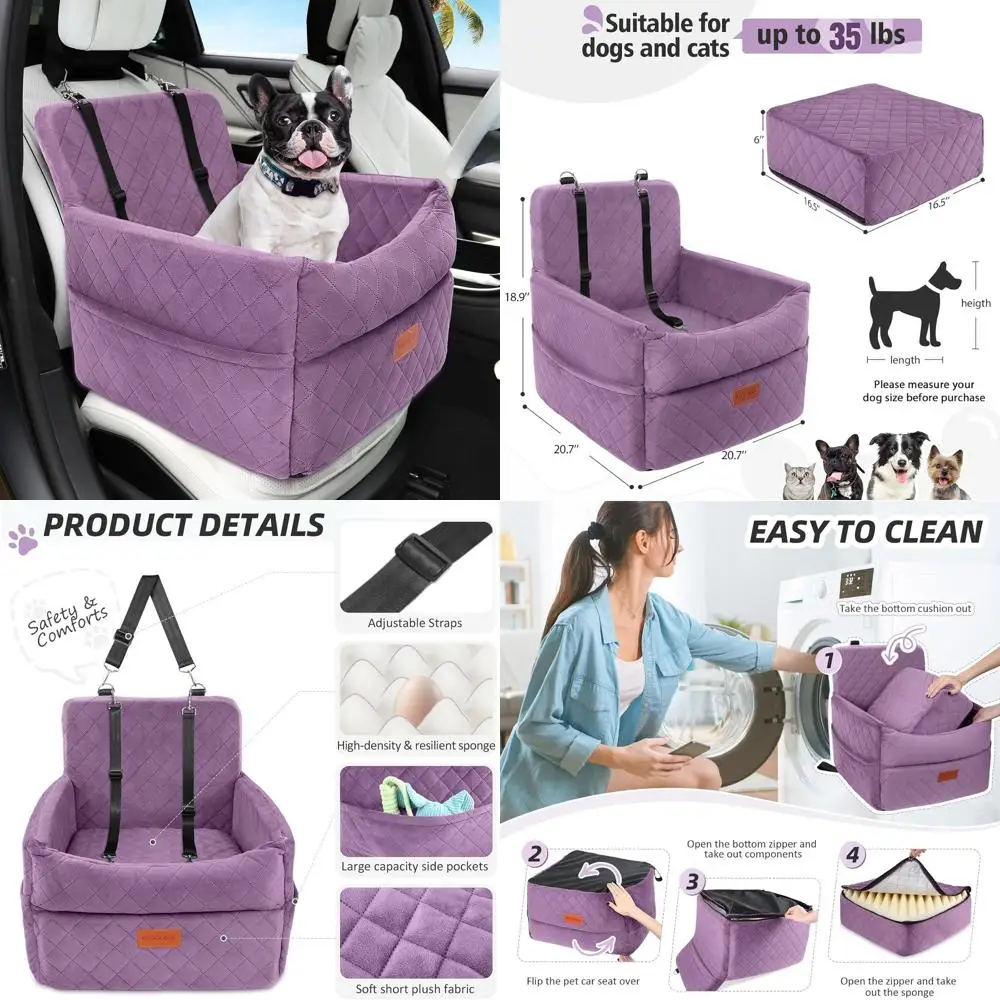 

Purple Memory Foam Booster Seat with Washable Cover and Storage for Dogs up to 35lbs