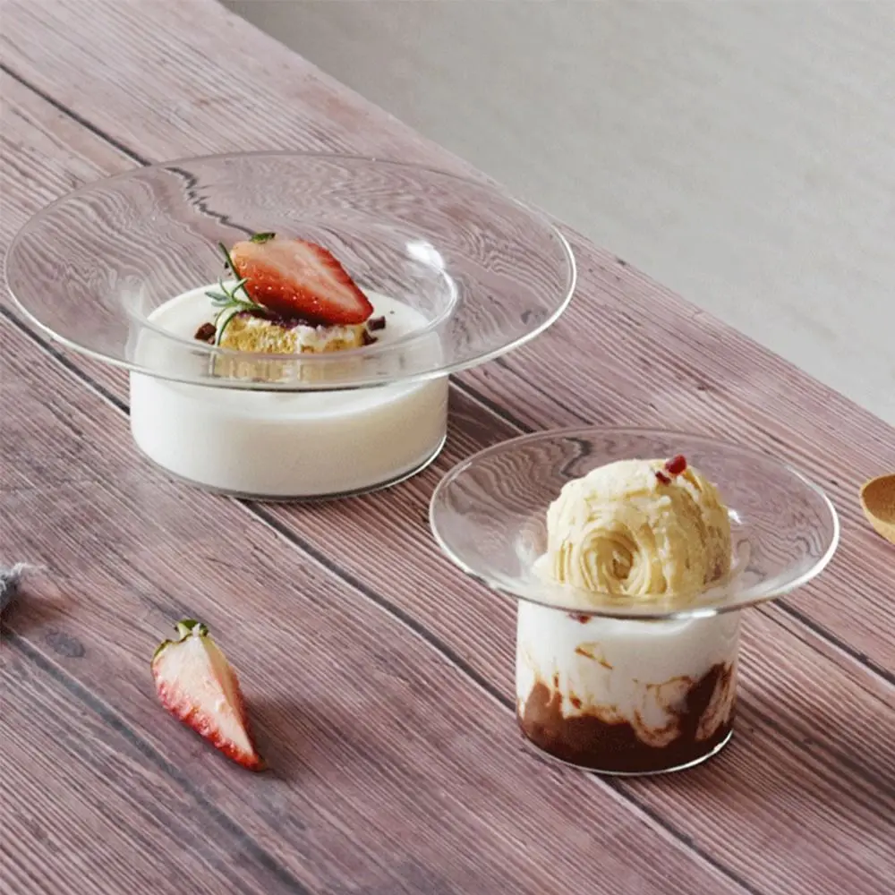 Multifunctional Transparent Glass Bowl Straw Hat Shaped Decorative Fruit Salad Plate Household Juice Cup Coffee