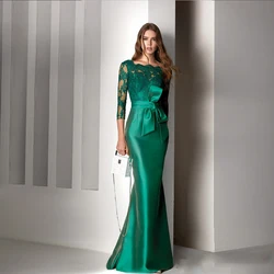 Classic Mermaid Mother of the Bride Dresses Customized Square Neck 3/4 Sleeve Wedding Party Gowns Applique Satin فساتين السهرة