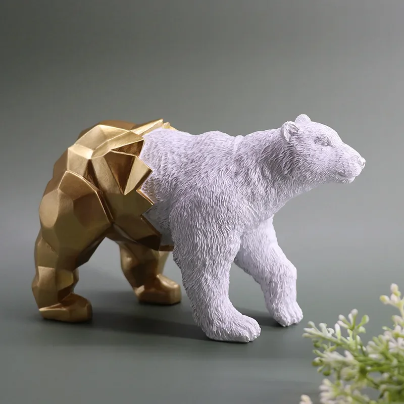 Wolf Figurine Resin Animal Sculpture Abstract Geometric Style Polar Bear Statue Crafts Desktop Home Decor Ornament