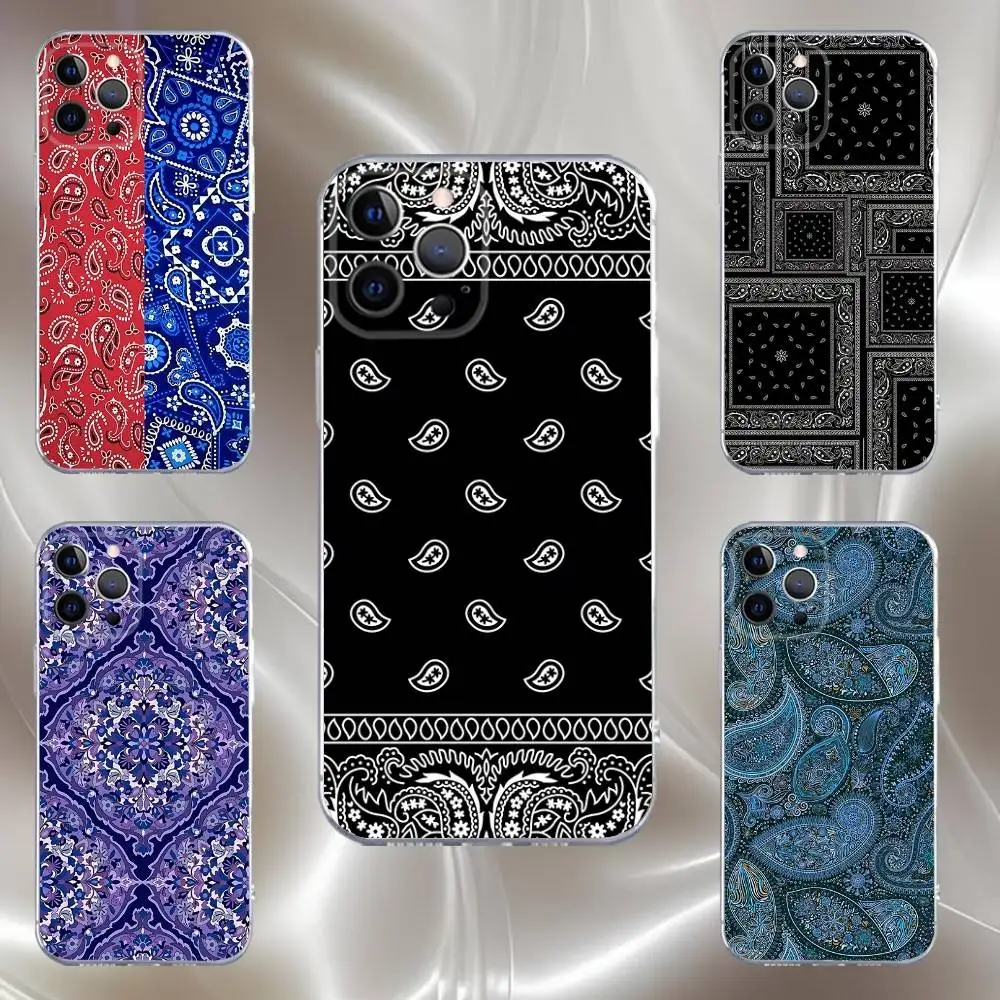 

Bandana Pattern Phone Case For iPhone 16,15,14,13,12,11 Pro,Max,Plus,X,XS,XR,SE,Mini Transparent Silicone Soft