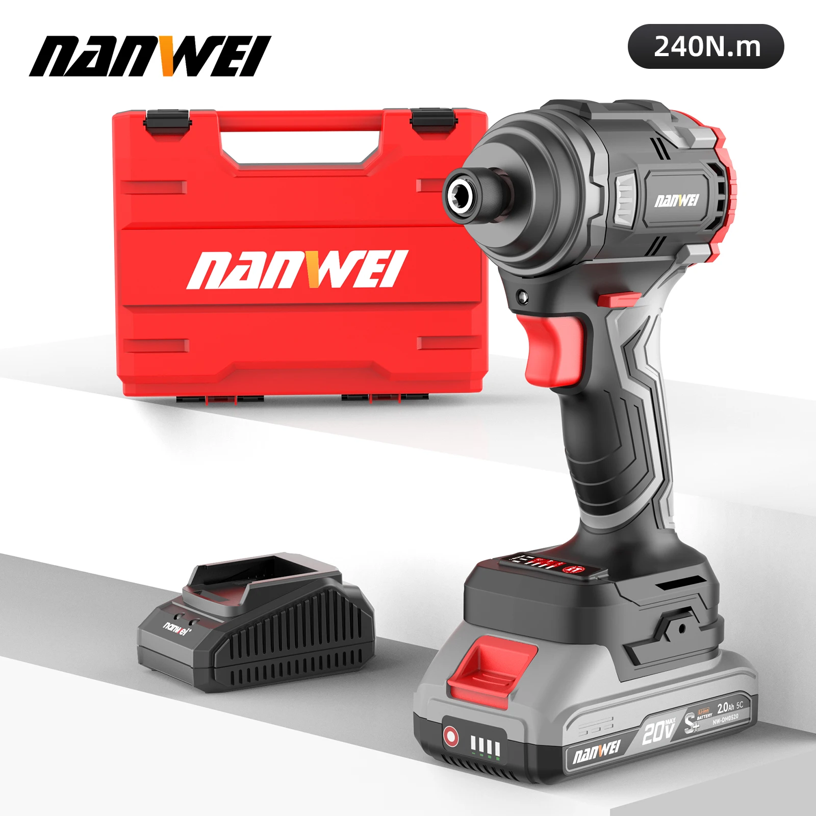 NANWEI Power Tools 240Nm Brushless Lithium-Ion Impact Driver Household Electric Screwdriver Cordless Drill/Screwdriver