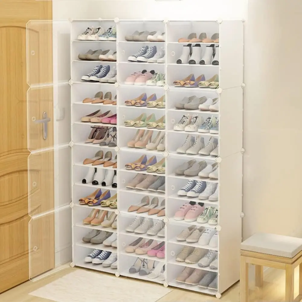 

12 Pack Shoe Storage Boxes for 72 Pairs of Shoes, Stackable Clear Plastic Shoe Organizer Space Saving Shoe Display Containers with
