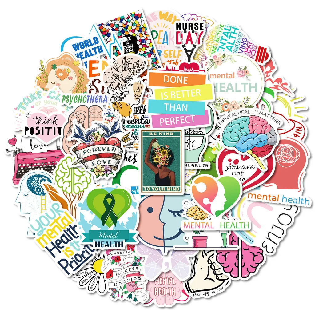 49Pcs Creative Warm Hand-Drawn Mental Health Themed PP Waterproof Decals for DIY Journal Decor Giajar Sticker Store