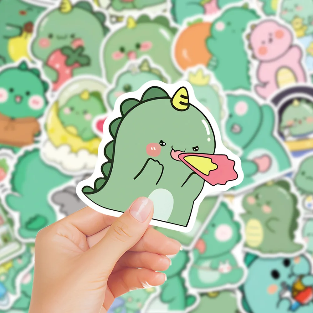 50 Stück Kawaii Grüner Dinosaurier PVC-Aufkleber Ästhetische Koreanische Kinderdekoration Scrapbook Schreibwaren Schulbedarf Partygeschenk