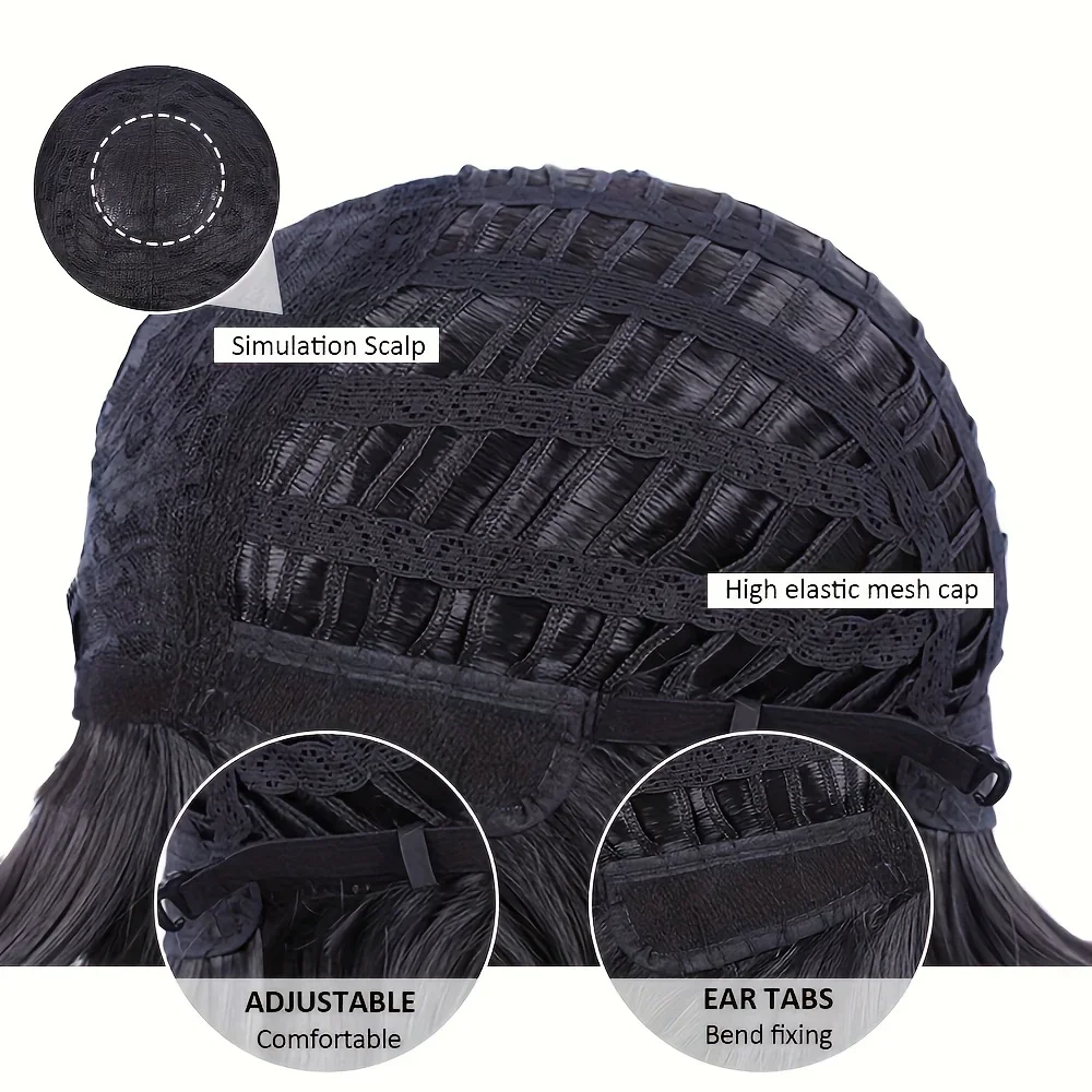 Женский короткий прямой парик боб с челкой - синтетический парик плотности 180%, дышащая сетчатая шапочка из розы, натуральный полный вид