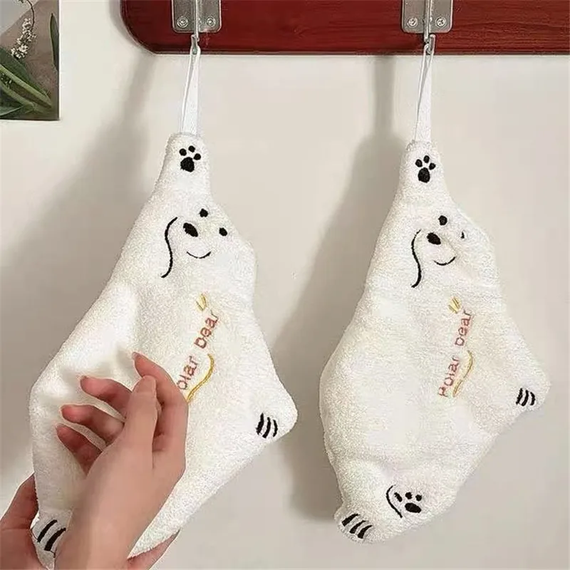 

1Pc 19x35cm Coral Fleece Polar Bear Hand Towel Quick Drying Children's Cartoon Towel Bathroom Absorbent Cloth