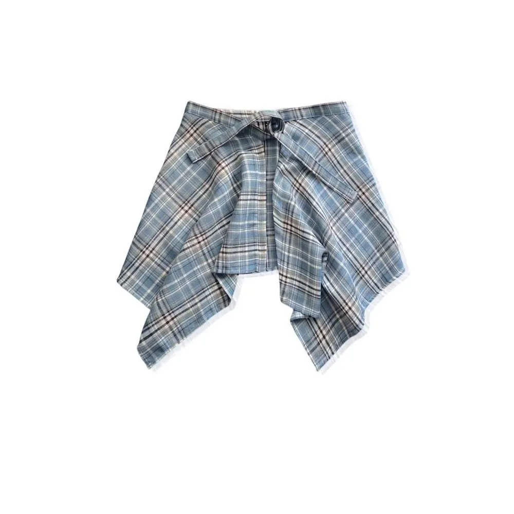 Korean Style Plaid Skirt Belted High Waist Hip-hop Mini A-line Shortskirt Underskirt Vintage Waist Seal Skirt Party