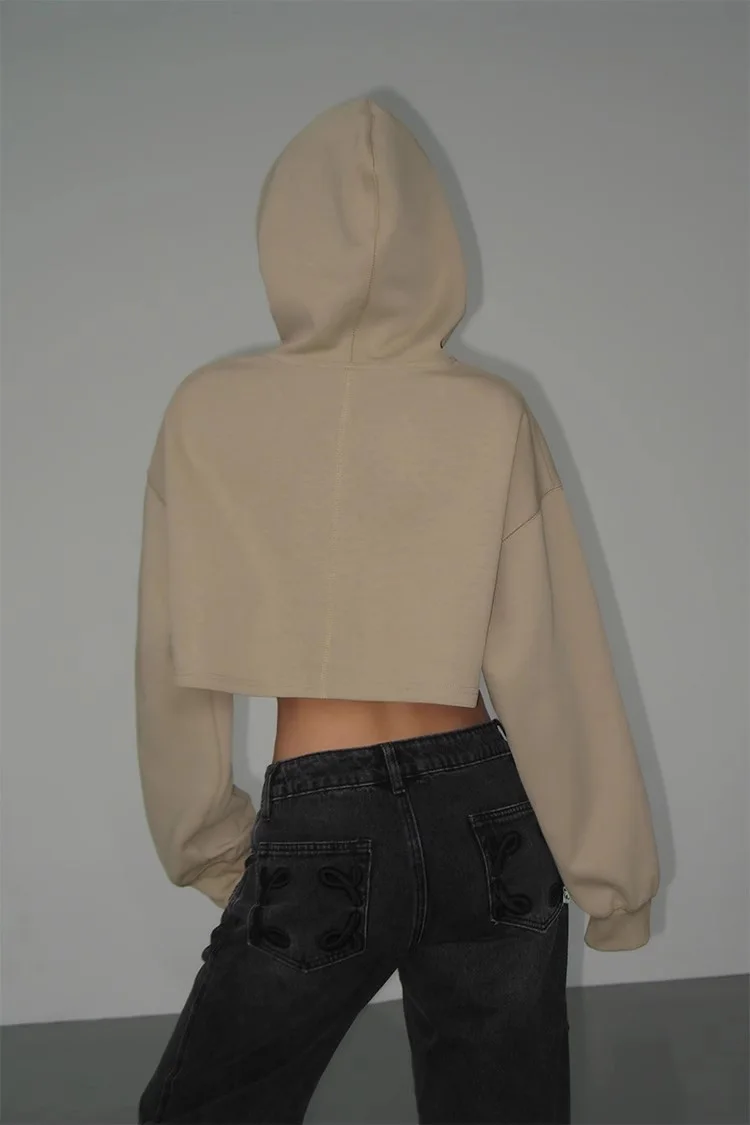 Cropped Hoodie for Women, Drop Shoulder, Cropped Hooded Sweatshirt