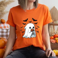 Cute Ghost Boba Tea Halloween Ghost Shirt Funny T Shirts Halloween  Gift T-Shirt Women Casual Tops Fashion Summer Short Sleeve