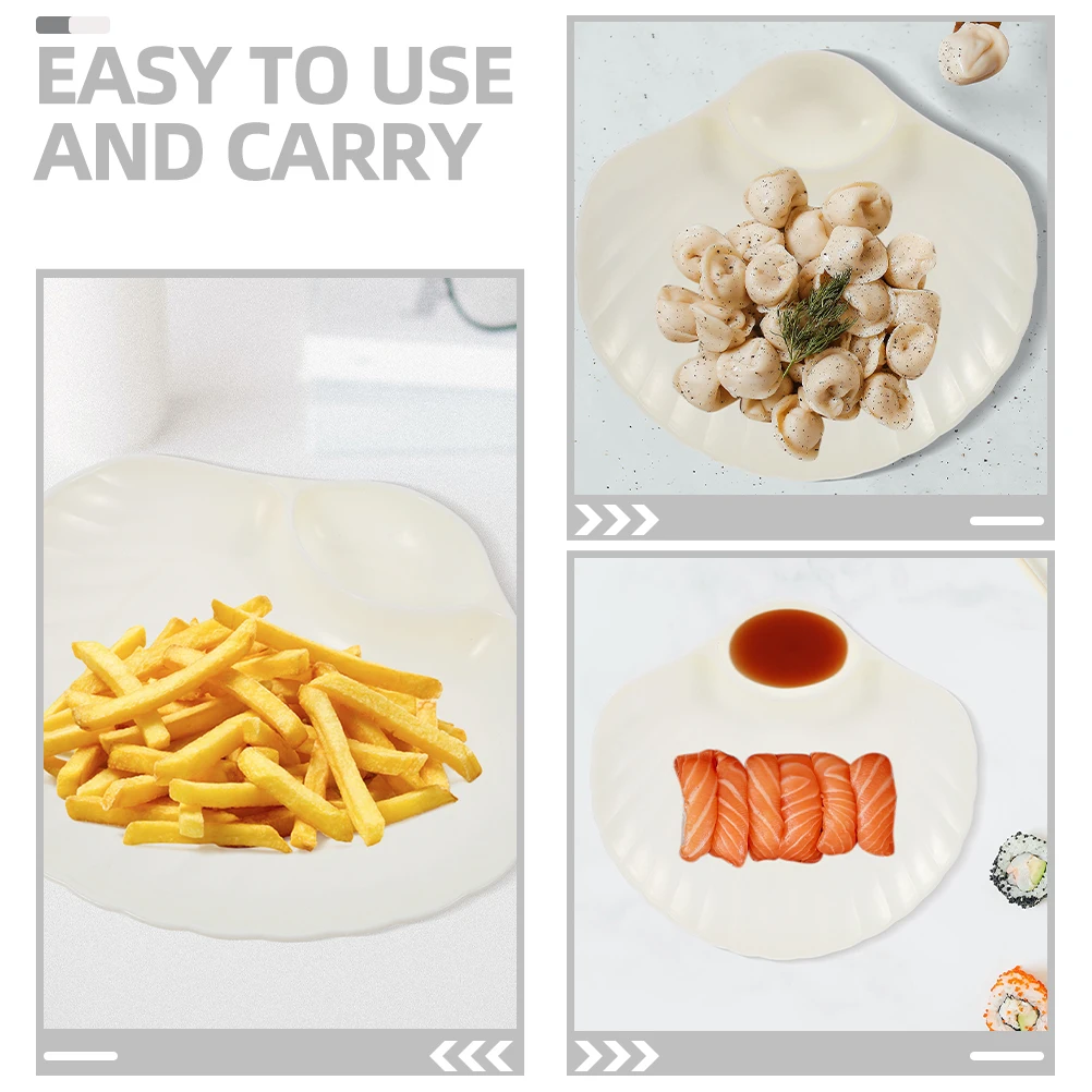 

4Pcs Pearl White Shell Shaped Dumpling Plate Sushi Plate With Sauce Compartment Elegant Serving Platter For Home Restaurant