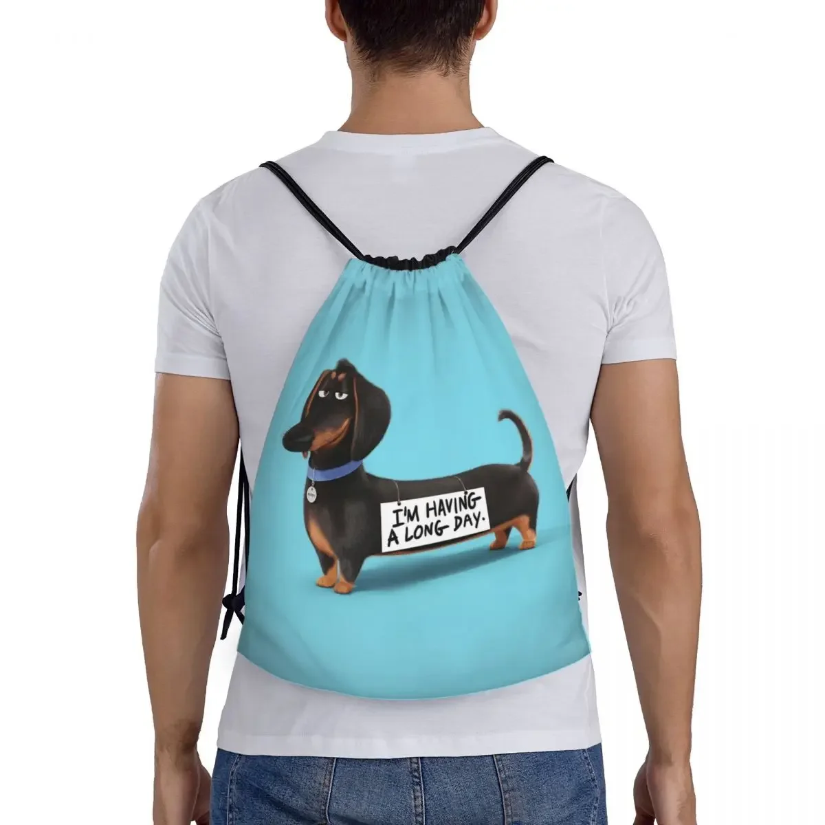 Dachshund Dog Drawstring Bags para homens e mulheres, Foldable Sports Gym Sackpack, Salsicha Wener, Badger Training Backpacks