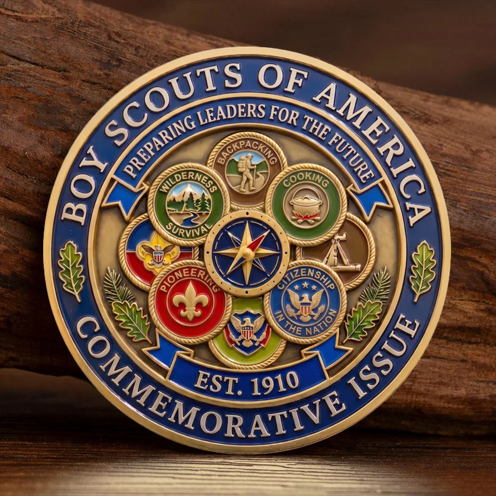 Est 1910 Boy Scouts of America Gold Plated Commemorative Coin Boy Scouts Outdoor Skills Medal Collectible Coin