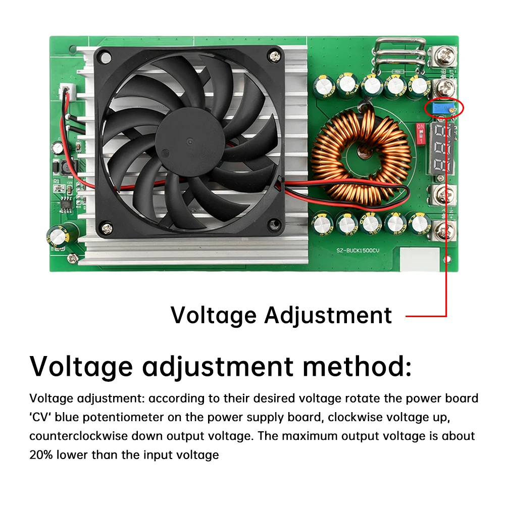 1500 W 50 A DC 15–90 V bis 2,5–72 V, einstellbares Buck-Modul, geregeltes Netzteilmodul mit digitalem rotem Display-Lüfter