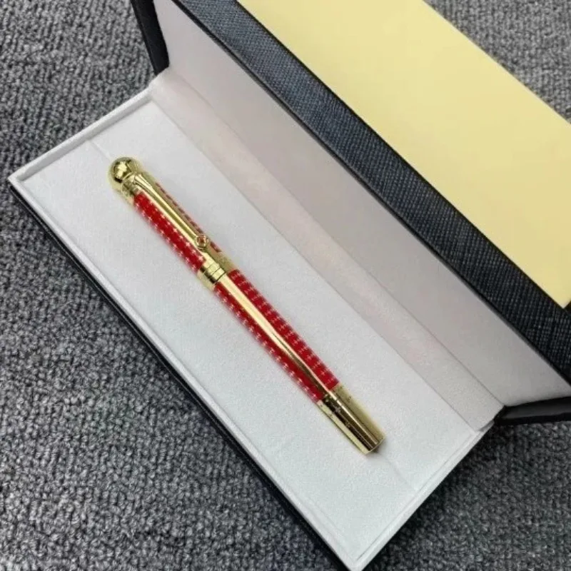 M Brand Red GoldCross Pattern Business Fountain Pen, Luxury Collection Gift Office Writing Calligraphy Pen（ No Pen Box Included）