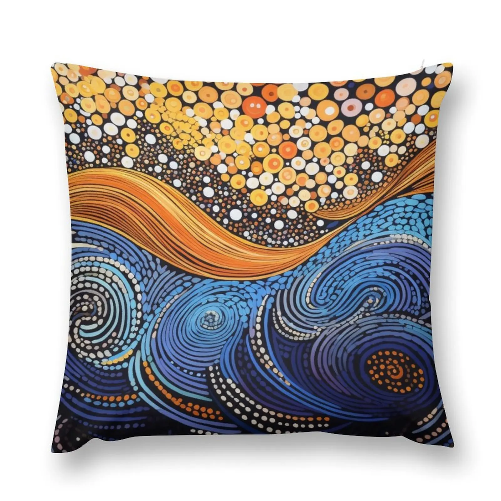 Aboriginal Authentic Art - With Waves and Lava Throw Pillow Decorative pillow case Throw Pillow