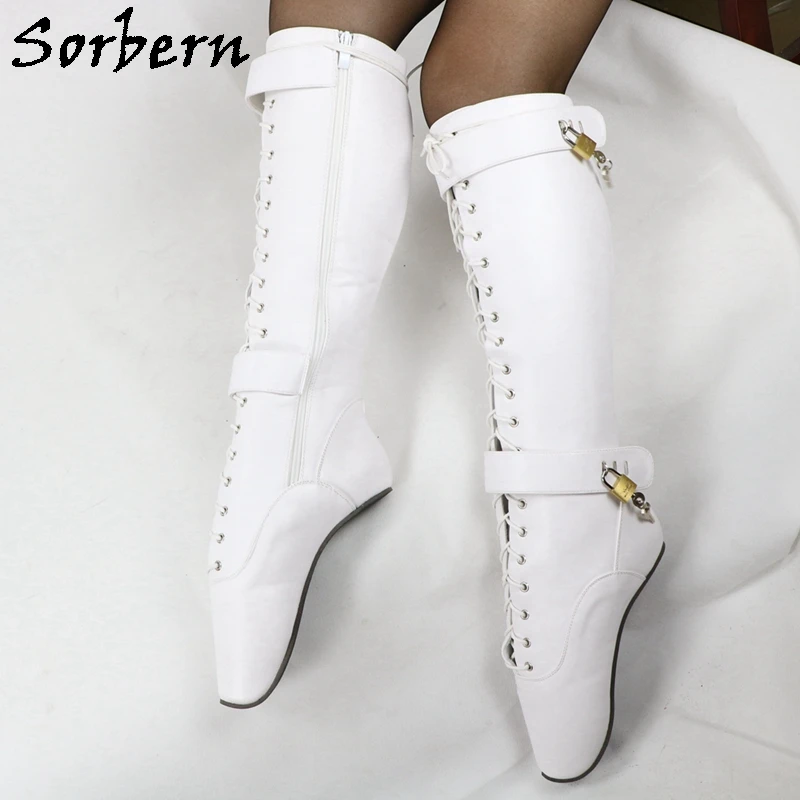 Sorbern Custom Ballet Heelless Boots For Women With 4 Locks Sm Shoes Unisex Plus Size Knee High Boots Flexible Lace Up Boot