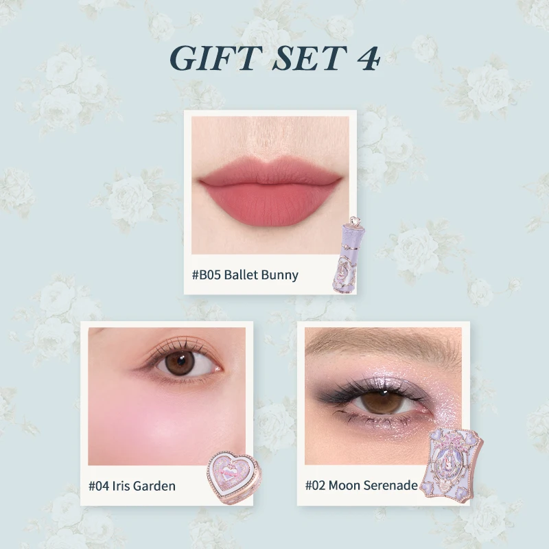 Set de Regalo Flowerknow Bunny Garden Collection, Paleta de Maquillaje de Alta Pigmentación, Bálsamo Labial, Lápiz Labial Mate de Terciopelo, Set de Rubor en Crema