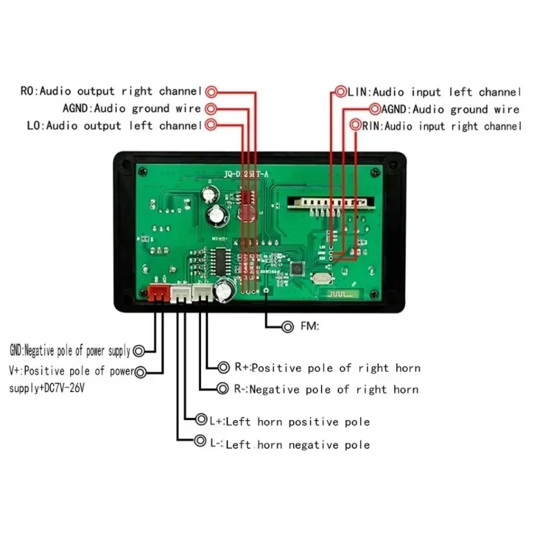 블루투스 5.0 베이스 MP3 플레이어 WAV 디코더 보드, 자동차 FM 라디오 모듈, 지지대 알람 시계, TF USB AUX 레코드, 2*40W 앰프, 12V