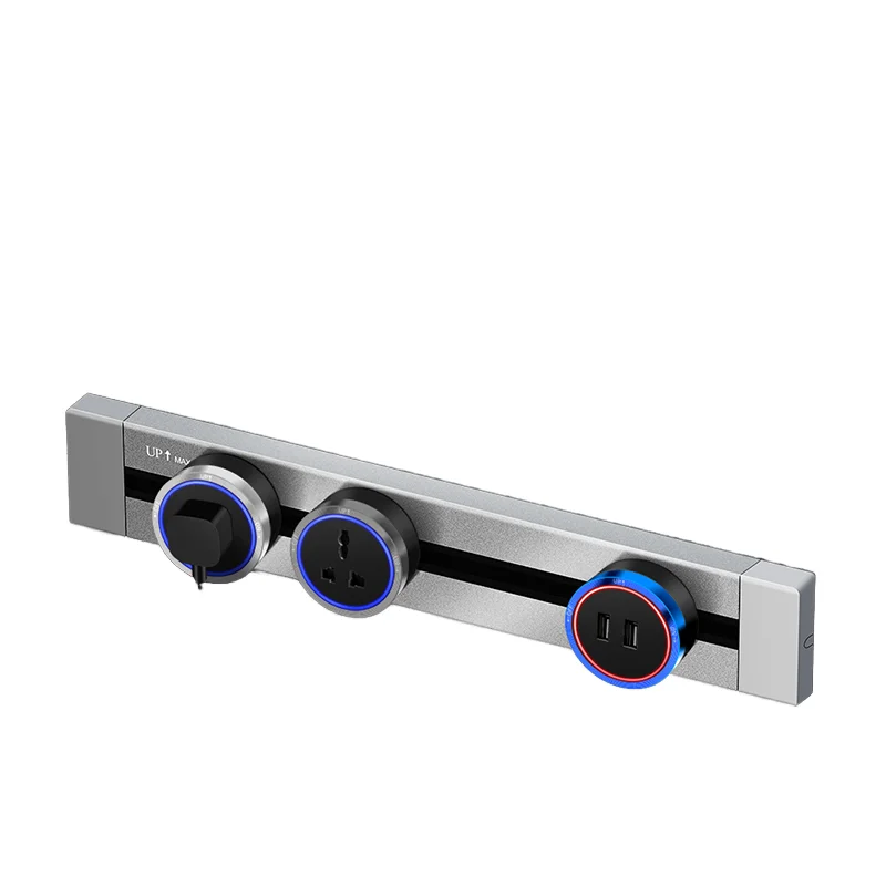 Long-Lasting 32A Rated Power Socket Wall-Mounted Electric Track with LED Sensor Light USB Output 4 Ports Desk Rail Track System