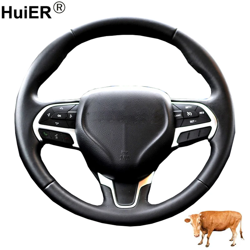 Hand Sewing Car Steering Wheel Cover For Chrysler 200 2015 2016 2017 True Cow Top Layer Leather