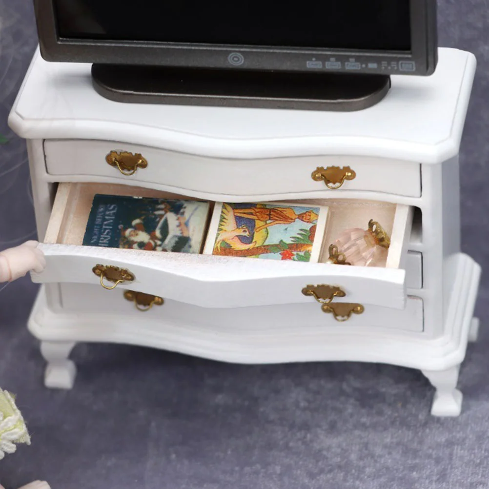 Dollhouse Cabinet Decorations White Multi-drawer Chest Furniture Model Miniature Micro Scene