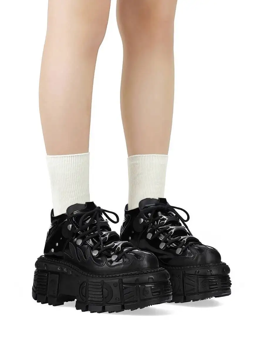 أحذية دراجة نارية برشام منصة المرأة روك جولة رئيس القوطية أزياء الكاحل الأحذية #3