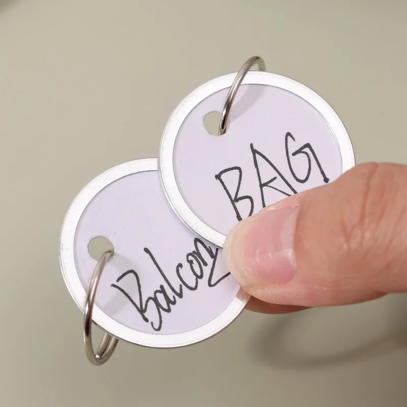 10-50pcs Metal Rim Key Tags Round Writable Blank Paper Labels with Key Rings Identifiers Key Chains For Backpack Luggage Pet