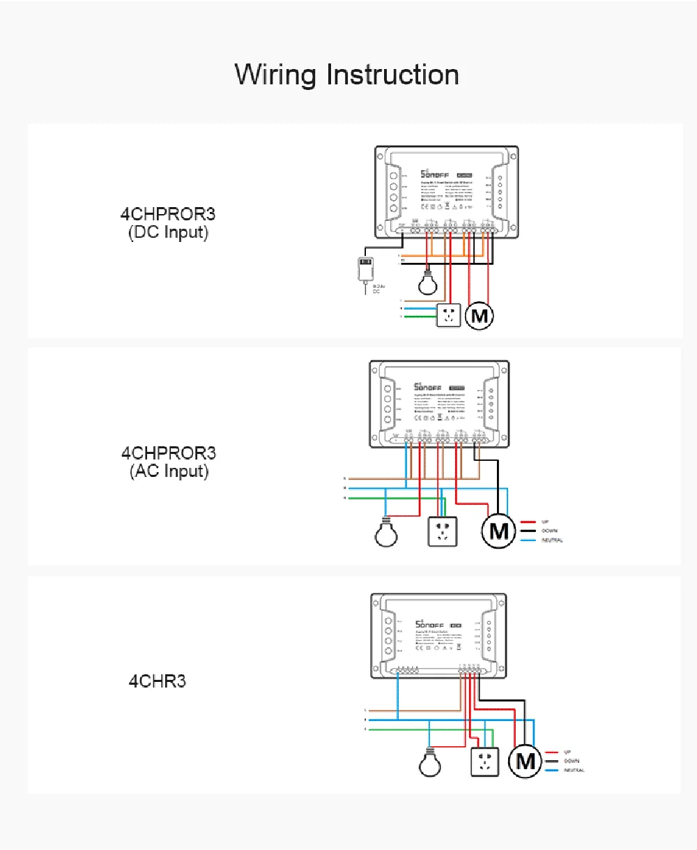SONOFF-WiFi Interruptor Inteligente com Controle RF, Intertravamento automático Inching, eWelink APP, 4 Gang, 4CH, R3, 4CH Pro