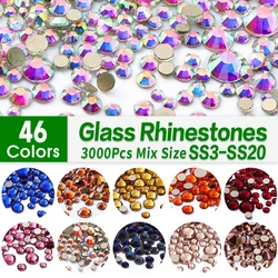 3000Pcs Mix Size SS4-SS20 Clear Crystal Rhinestones Non-hotfix Gold Flatback Glitter Stones Nail Art Crafts DIY Decorations