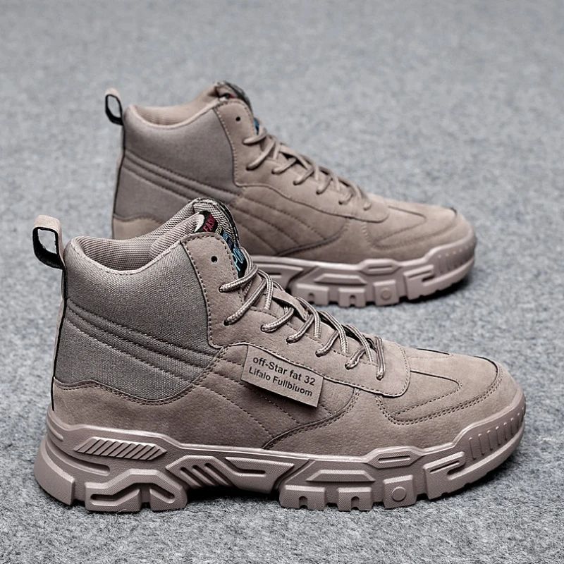 

Winter New Men's Large-sized Solid Color Durable Outdoor Work Lace-up Support Protection Anti-slip Brand High-top Shoes