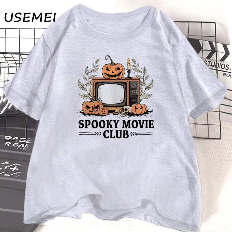 Spooky Movie Club T Shirt Funny Halloween Horror Fall Pumkin Graphic T Shirts Women Men Loose Cotton Short Sleeve Tees Clothes