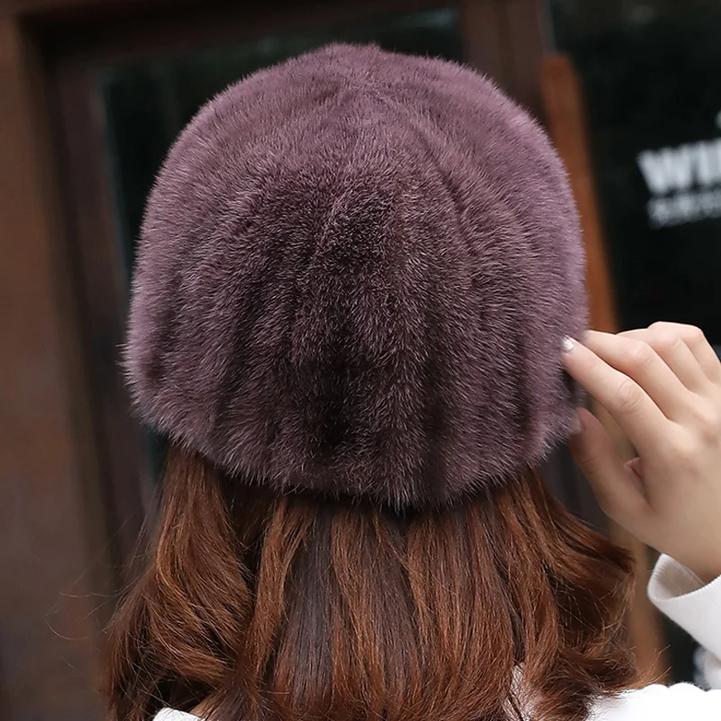 Real Mink Fur Hat  For Women Thick Warm Russian Cap Adult Fashion Warm Winter Baseball Cap Natural Min Fur Hat Gray Fur Hat