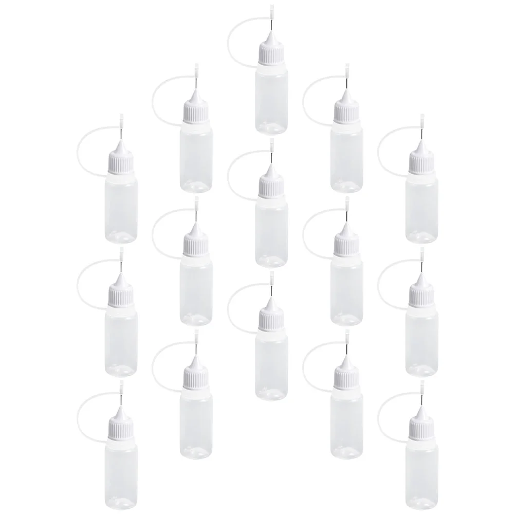 

15 Pcs Pointed Mouth Empty Bottle Precision Dropper Bottles Plastic Transparent Applicator Metal Glue Dispenser Carafe