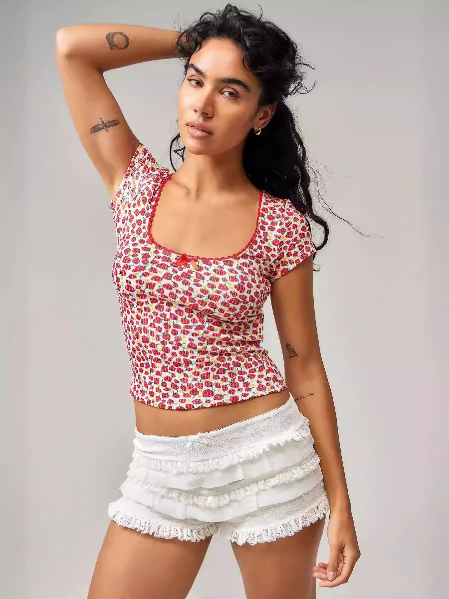 

Сексуальные кружевные многослойные шорты-трусики с высокой талией, оборками и цветочным принтом в стиле бохо-шик для клуба, вечеринок и пляжа