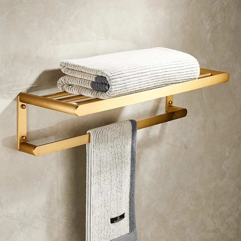 All-copper high-grade bathroom solid towel rack, no punching, widened and thickened bathroom rack, towel rack, storage rack.