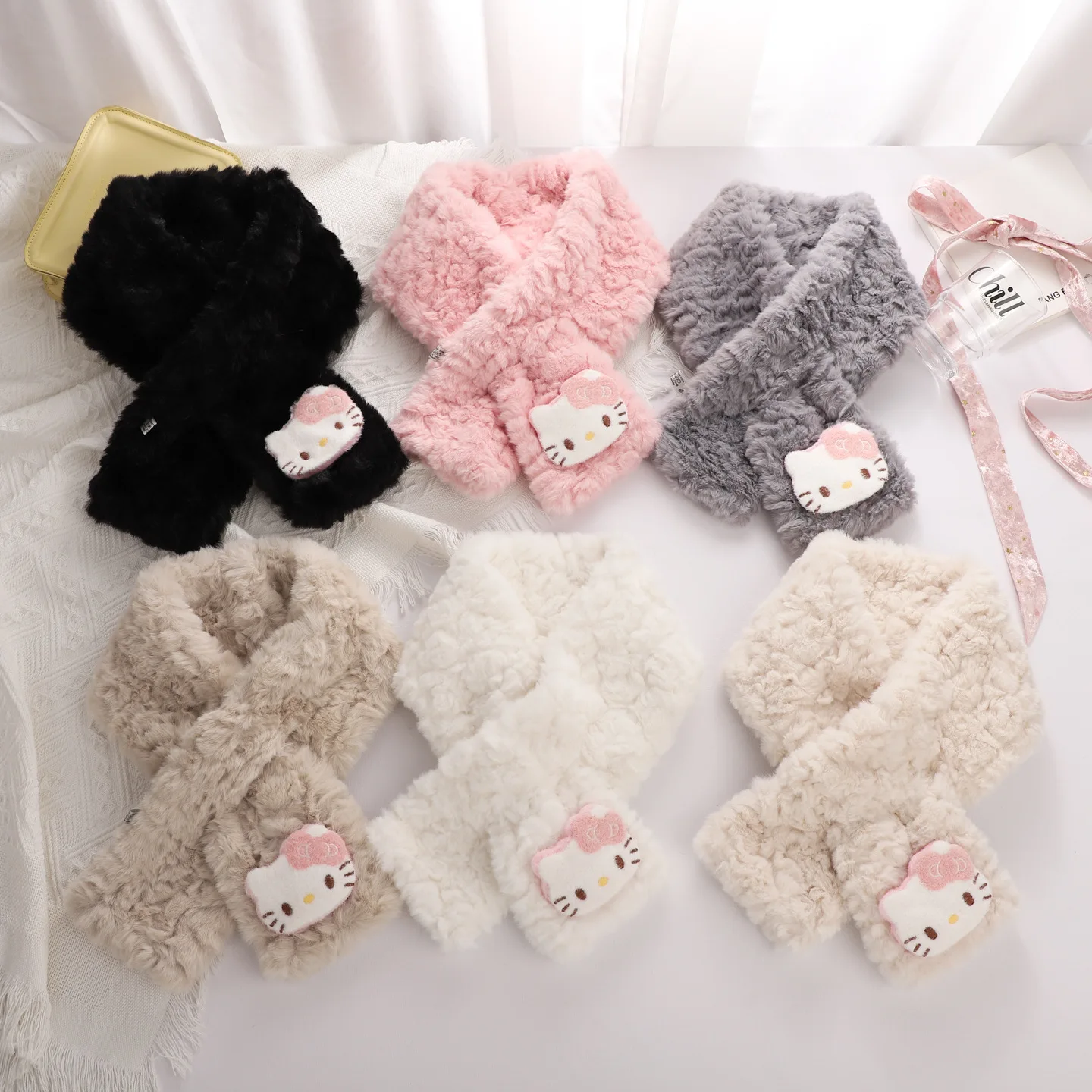 مرحبا كيتي فتاة الموضة الكورية لطيف الكرتون هريرة أفخم وشاح طالب الخريف والشتاء ريكس أرنب وشاح دافئ سميكة