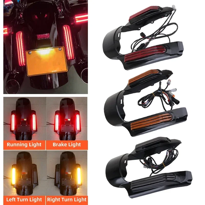 

Motorcycle LED Running Brake Lights Rear Fender Extension Fascia Turn Signal For Harley Touring Street Glide Road Glide 2009-UP